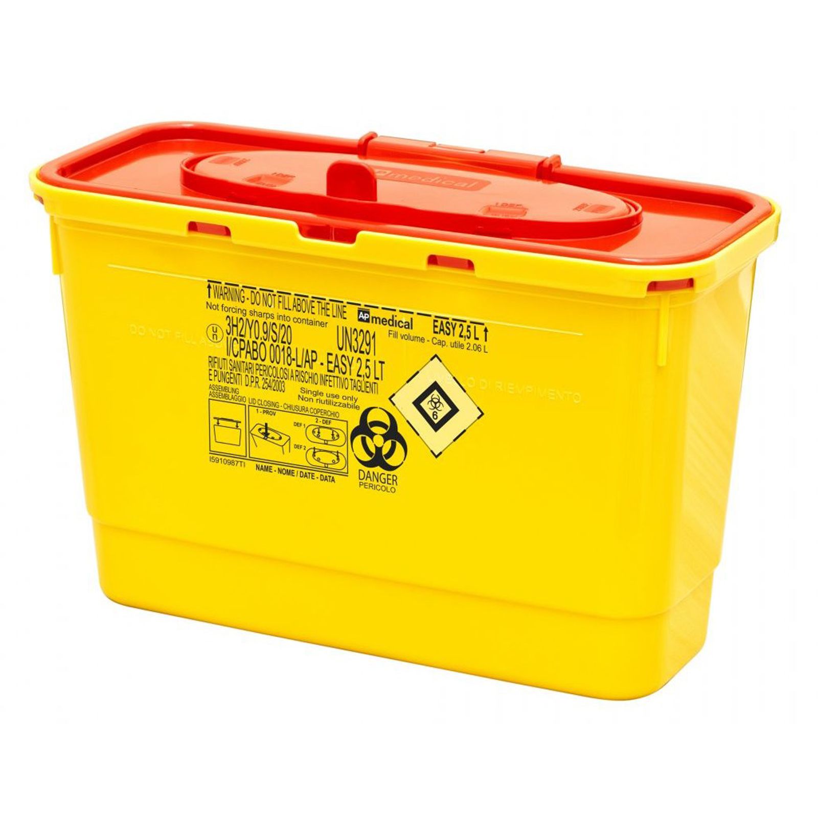 EASY Контейнер для збору та утилізації голок і медичних відходів ємкість 2,5 л. (з PP, квадратний)